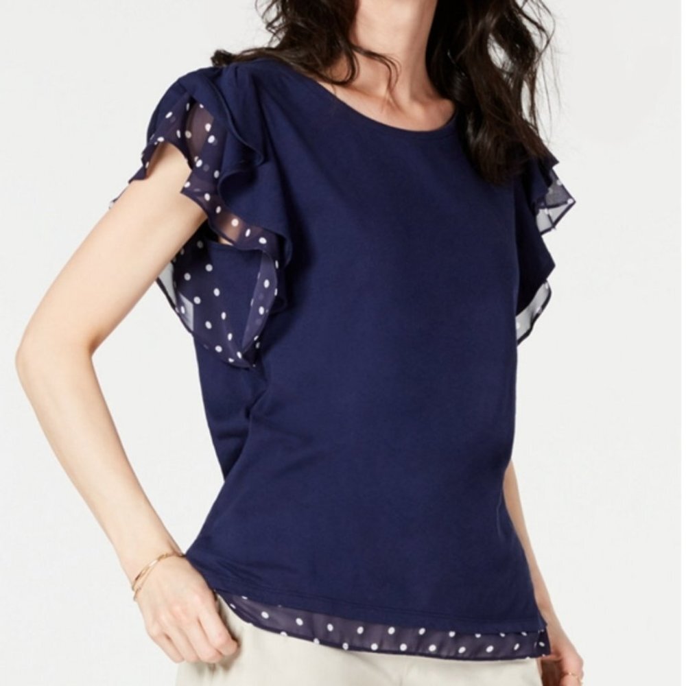 Maison Jules Printed Trim Flutter Sleeve Top
